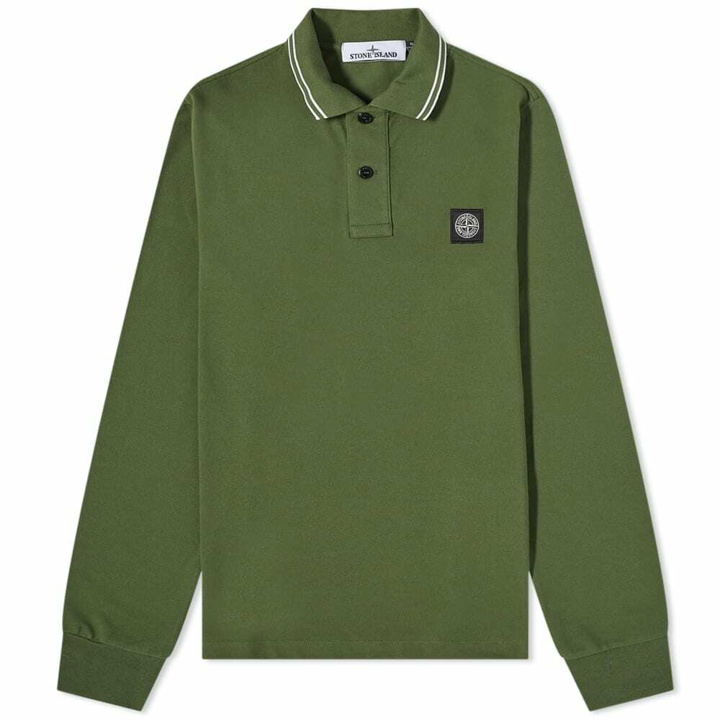 Photo: Stone Island Men's Long Sleeve Patch Polo Shirt in Olive
