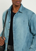 Saint Laurent Logo-embroidered Denim Shirt Blue