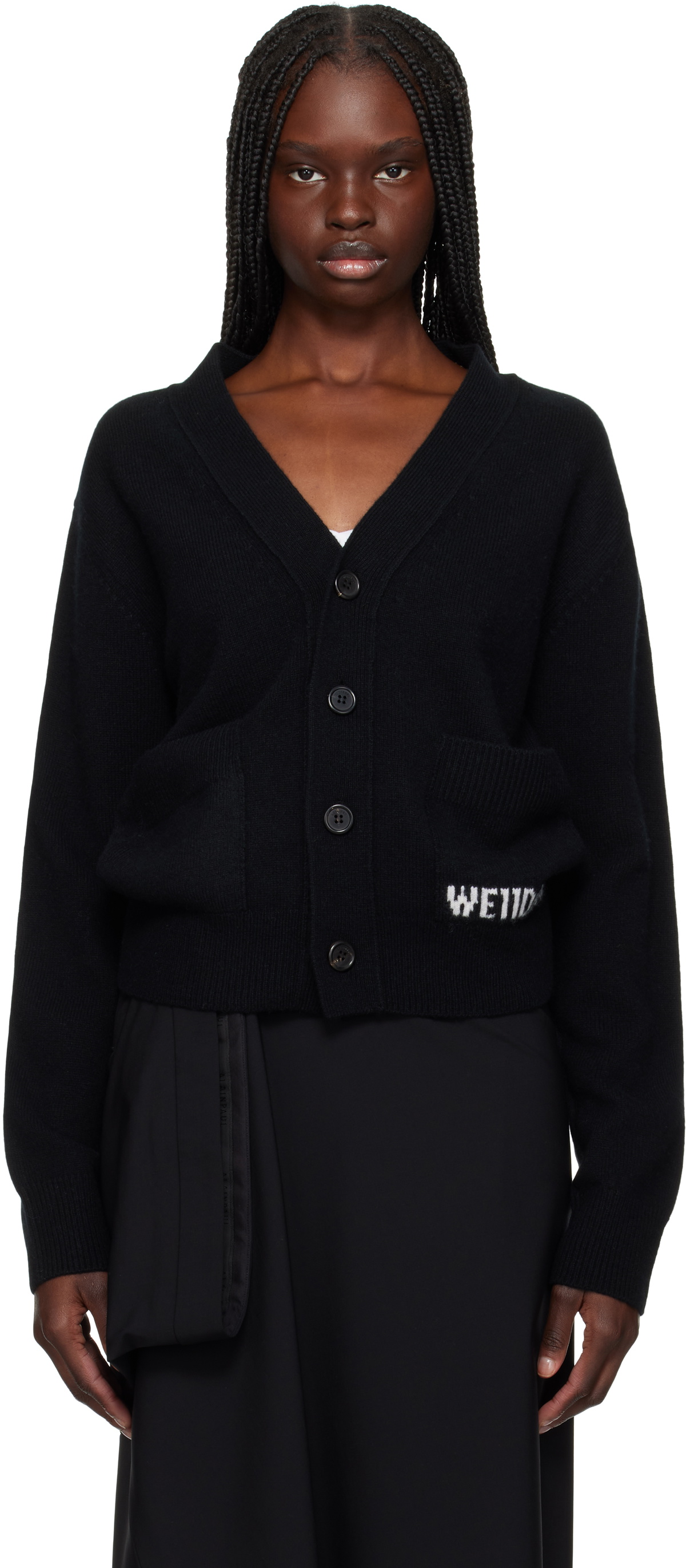 We11done Black Pocket Logo Knit Cardigan