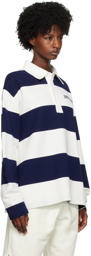AMI Alexandre Mattiussi Navy & White Striped Long Sleeve Polo