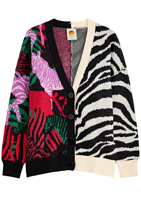 Photo: Farm Rio Zebra-intarsia Knitted Cardigan Black And White