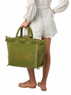 MC2 Saint Barth Military Green Cotton Canvas Vanity Tote Bag With Logo Patch