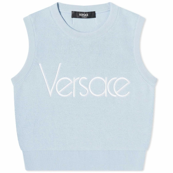Photo: Versace Women's Logo Sleeveless Top in Pastel Blue