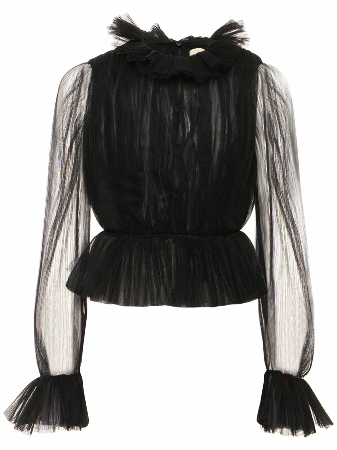 Camiseta Con Bordados De Organza Mujer, Negro | Milano