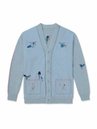 KAPITAL - Magpie Embroidered Chambray-Trimmed Cotton Cardigan - Blue