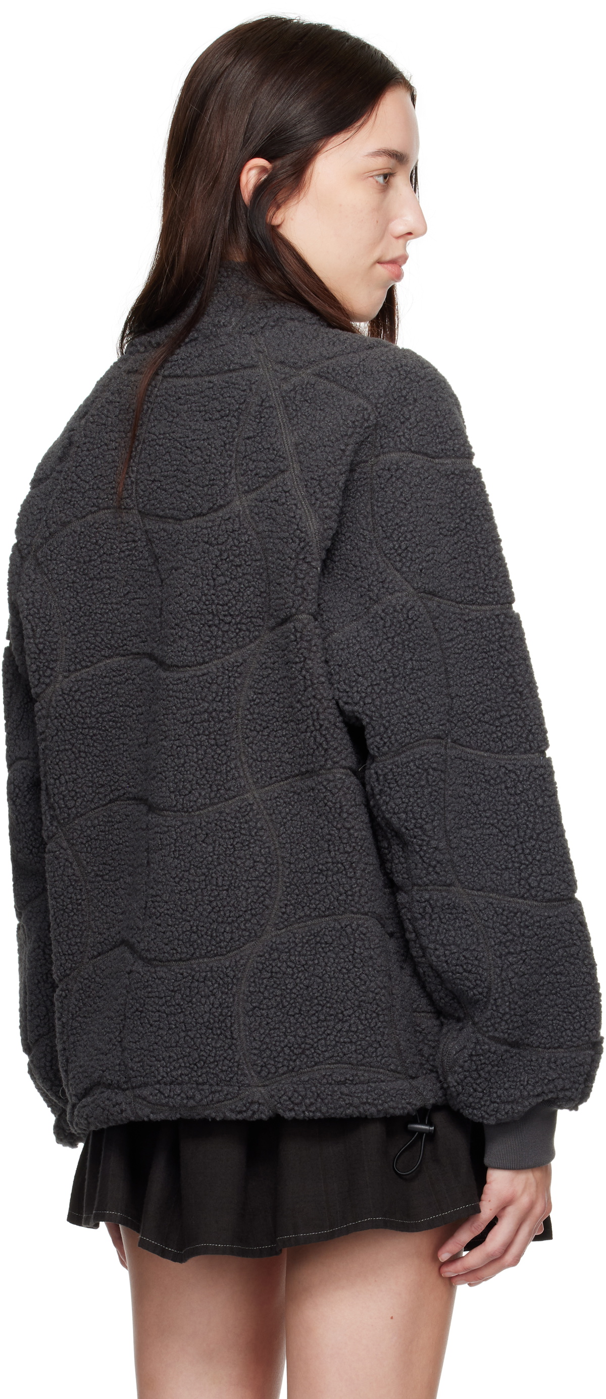 Dime Gray Coverstitch Sherpa Fleece Jacket