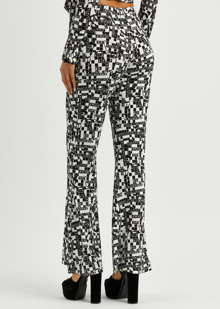 Diane Von Furstenberg Brooklyn Printed Flared Jersey Trousers Black And White