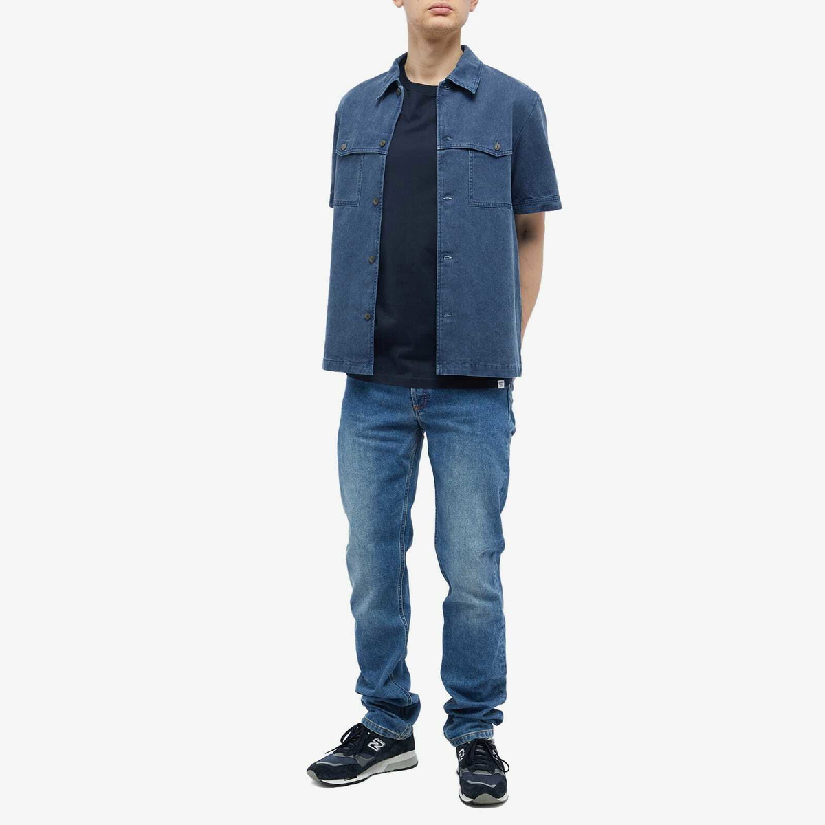 A.P.C. Men's Gilles Short Sleeve Washed Denim Shirt in Blue