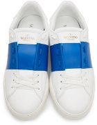Valentino Garavani White & Blue Calfskin Open Sneakers