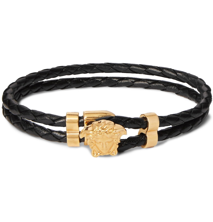 Photo: Versace - Woven Leather and Gold-Tone Bracelet - Black