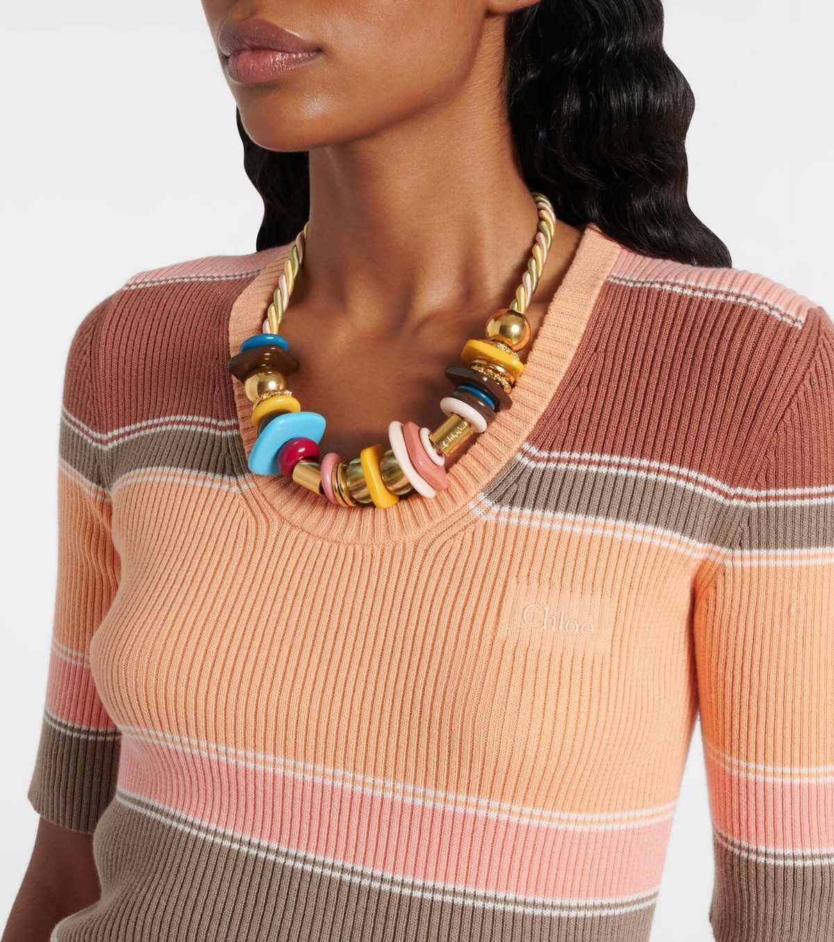 Chloé Striped ribbed-knit cotton top Chloe