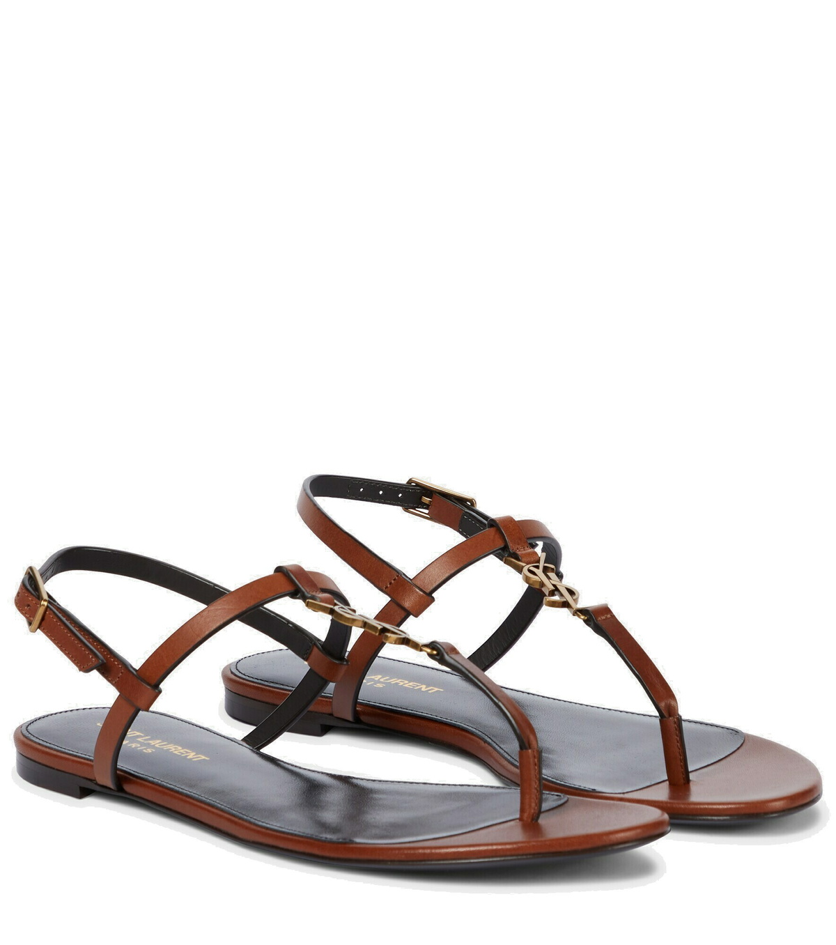 サンダル SAINT LAURENT CASSANDRE LEATHER THONG SANDALS Cassandre leather thong sandals in black - Saint Laurent