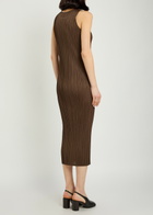 Pleats Please Issey Miyake Pleated Woven Midi Dress Brown