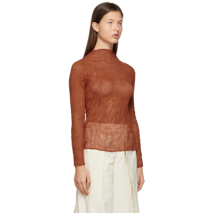 Brown Chiffon Twist high-neck technical-pleated top, Issey Miyake