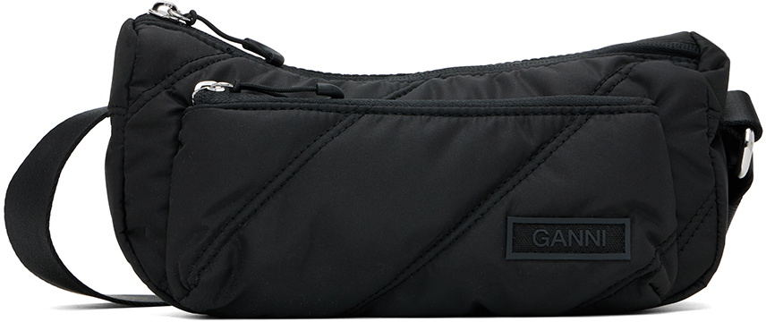 GANNI Black Small Quilted Baguette Bag