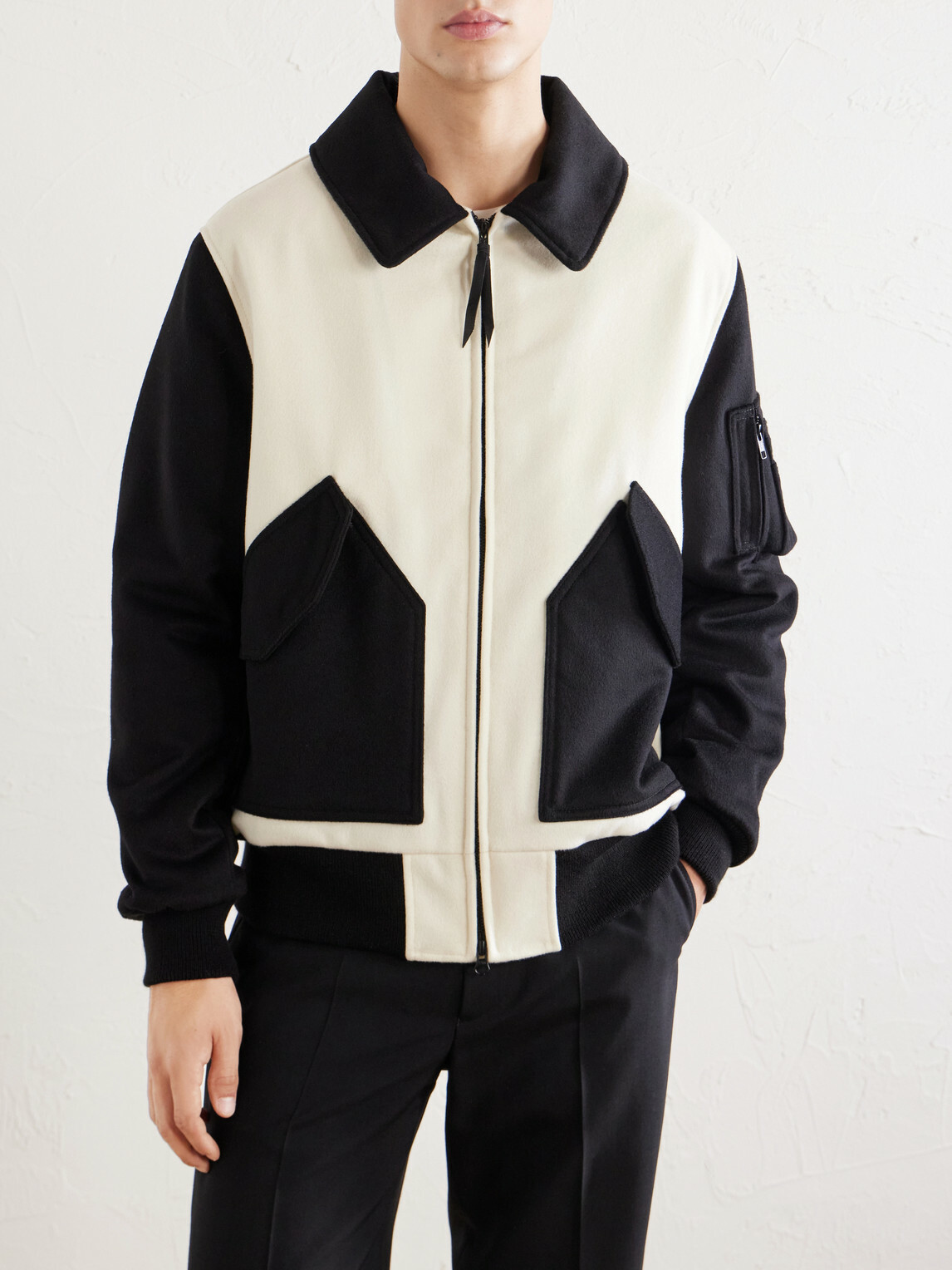 Golden Bear - Two-Tone Leather-Trimmed Wool-Felt Bomber Jacket - Neutrals