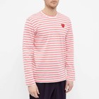 Comme des Garçons Play Men's Long Sleeve Red Heart Stripe T-Shirt in Pink