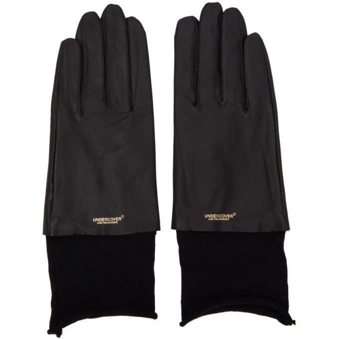 Undercover Black Leather Logo Gloves Nike x Undercover