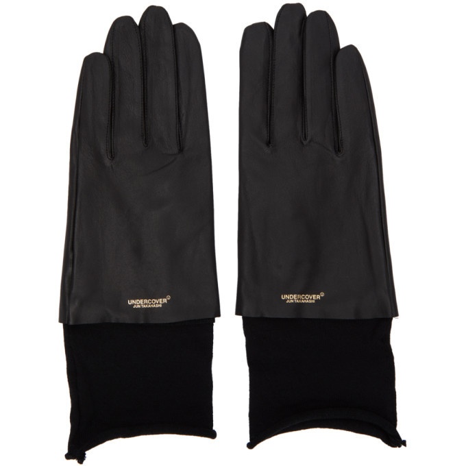Photo: Undercover Black Leather Logo Gloves