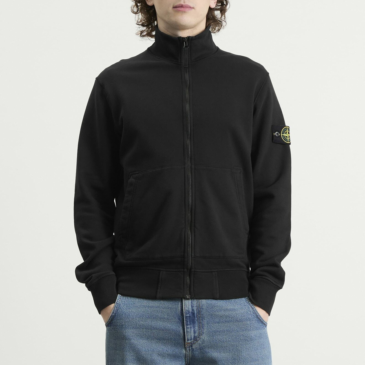 Stone Island Men's Garment Dyed Full Zip Sweatshirt in Black Stone