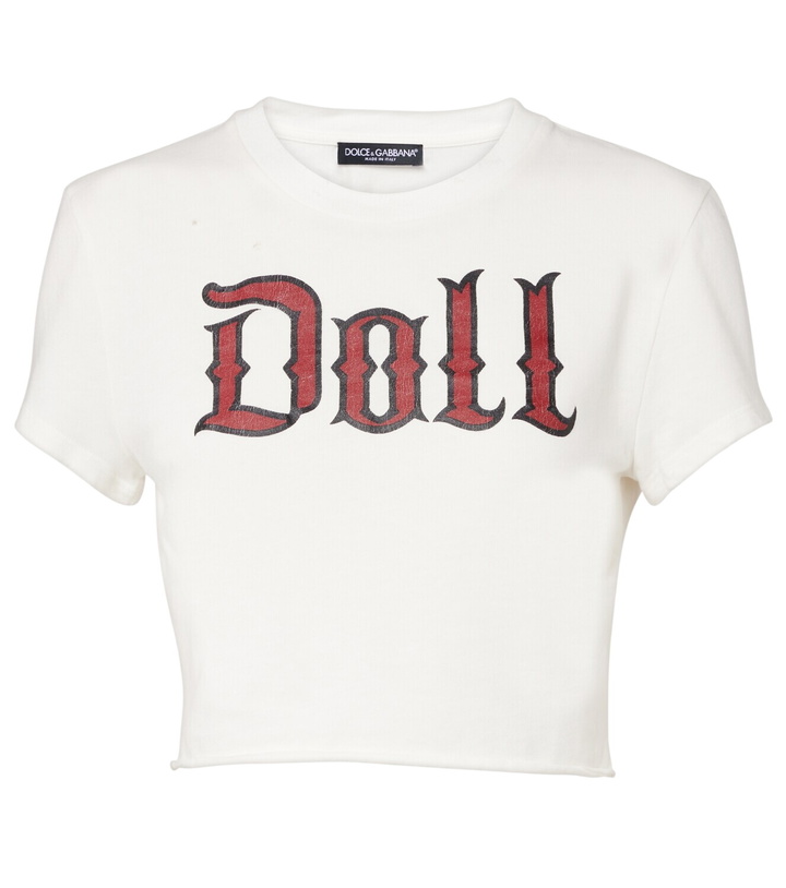 Photo: Dolce&Gabbana Printed cropped cotton jersey T-shirt