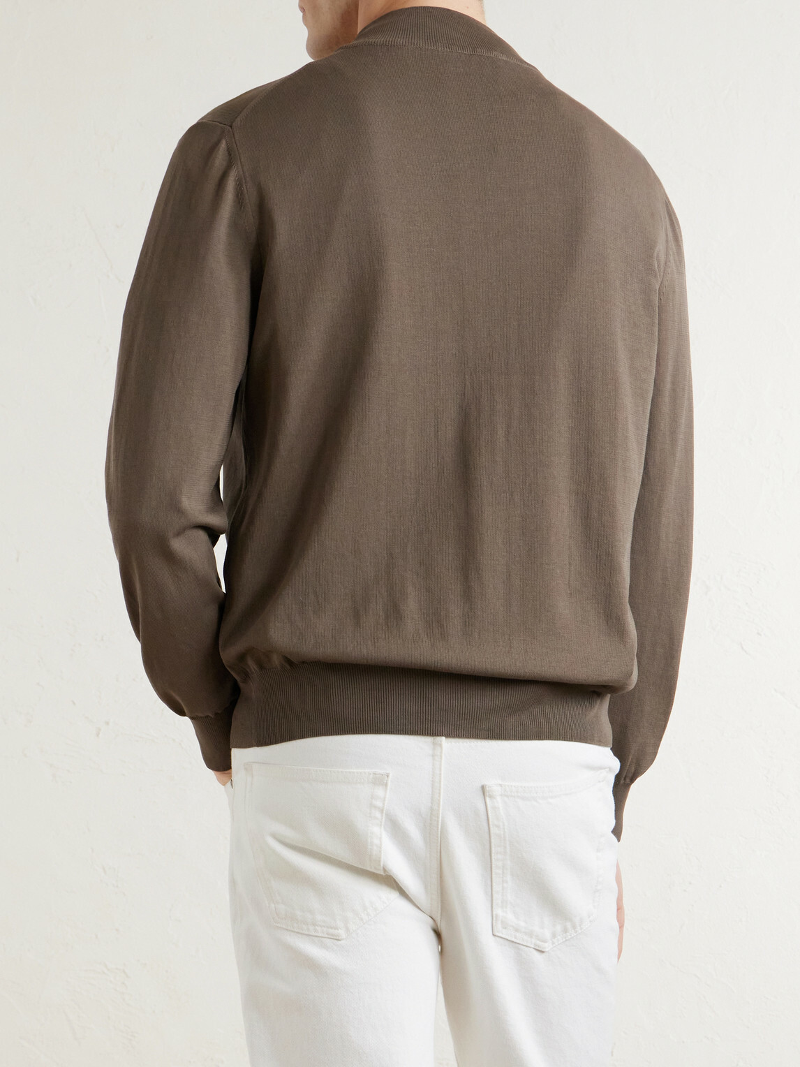 Canali - Slim-Fit Cotton Zip-Up Sweater - Brown