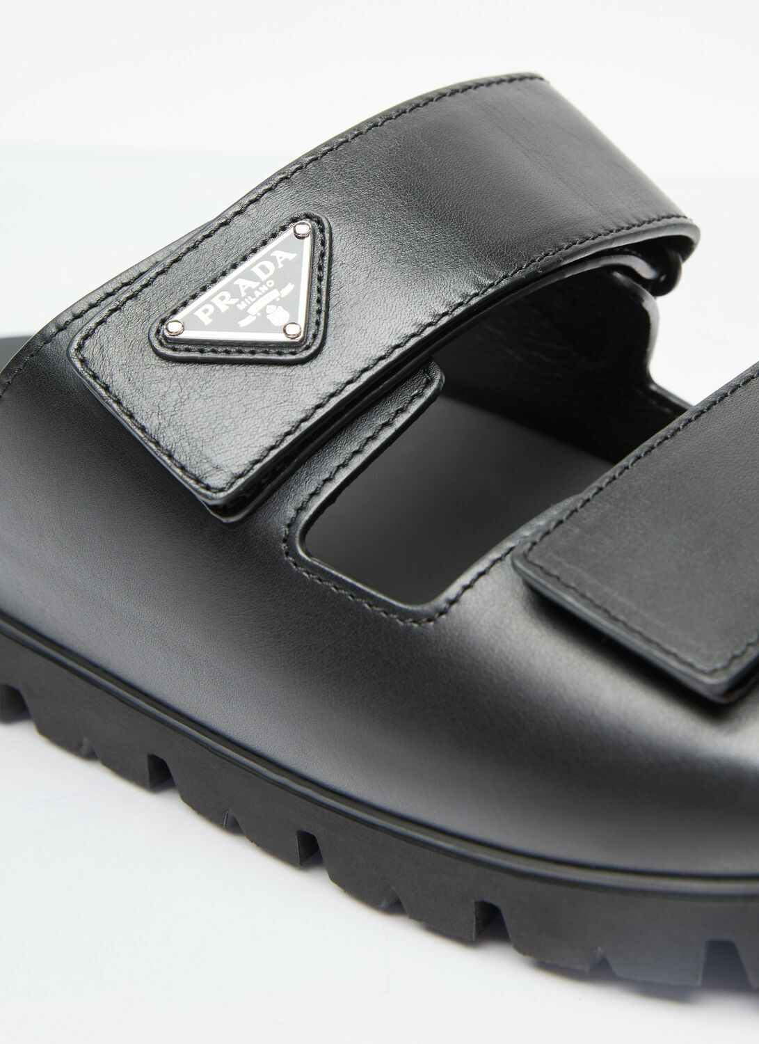 Prada Logo Plaque Leather Slides