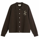 Second/Layer Men's Embroidered Logo Button Through Knit in Brown