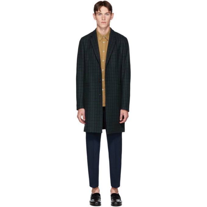 Photo: PS by Paul Smith Green and Navy Tartan Check Wool Epsom Coat