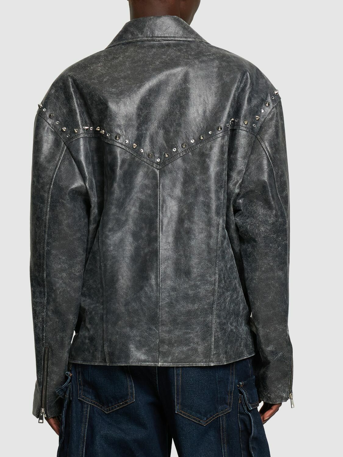 ALESSANDRA RICH - Studded Leather Oversize Biker Jacket Alessandra Rich