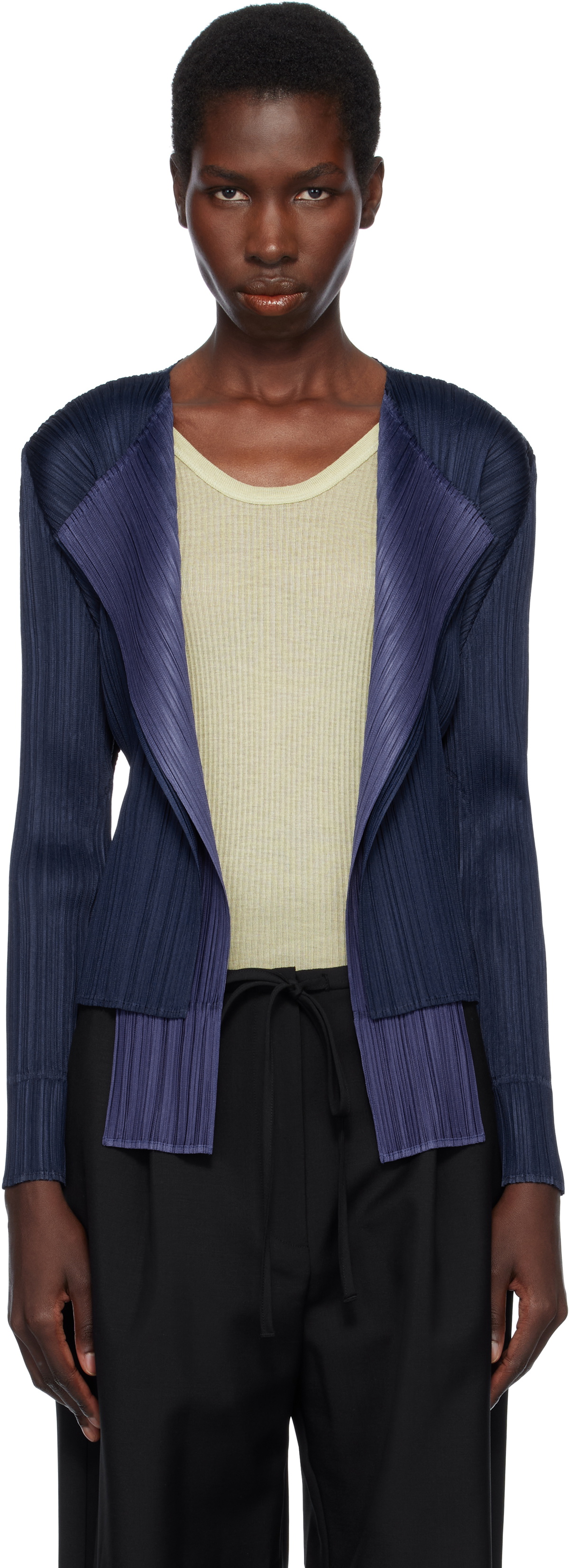 カーディガン PLEATS PLEASE ISSEY MIYAKE - PLEATS PLEASE ISSEY MIYAKE NAVY Navy New Colorful Basics 4 Cardigan by PLEATS PLEASE ISSEY