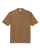 Altea - Embroidered Knitted Silk Polo Shirt - Brown