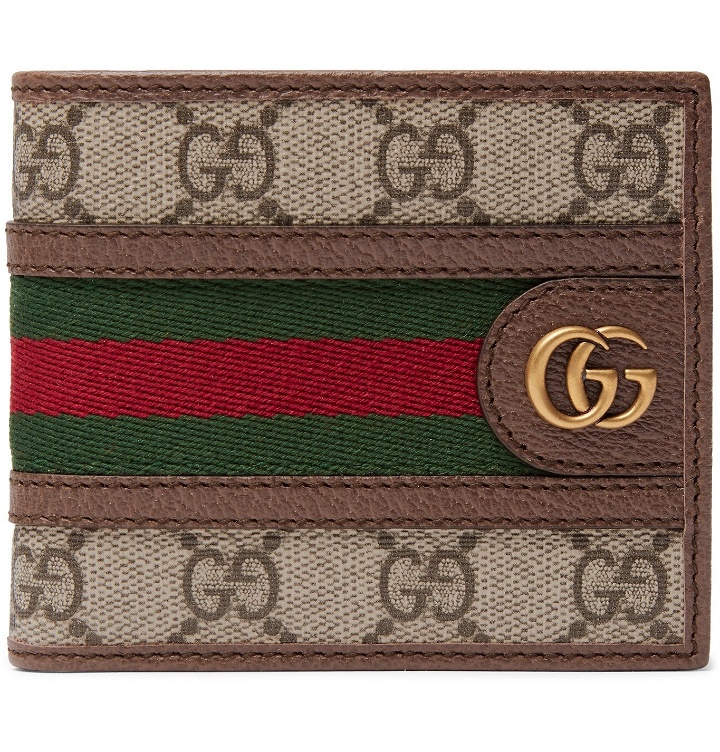 Photo: Gucci - Ophidia Webbing-Trimmed Monogrammed Coated-Canvas and Leather Billfold Wallet - Brown