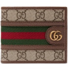 Gucci - Ophidia Webbing-Trimmed Monogrammed Coated-Canvas and Leather Billfold Wallet - Brown