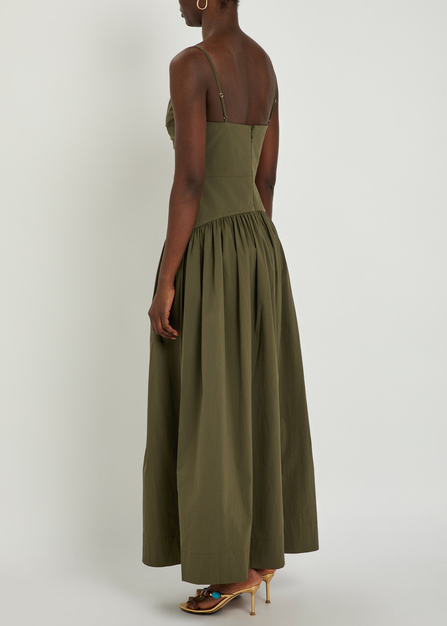 Shona Joy Campbell Ruched Cotton-blend Maxi Dress Green Shona Joy