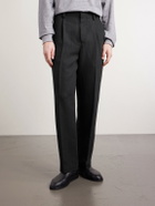 ATON - Straight-Leg Pleated Linen and Wool-Blend Suit Trousers - Black