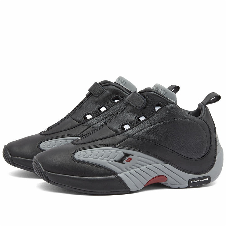 Photo: Reebok Men's Answer IV Sneakers in Core Black/Solid Grey/Flash Red