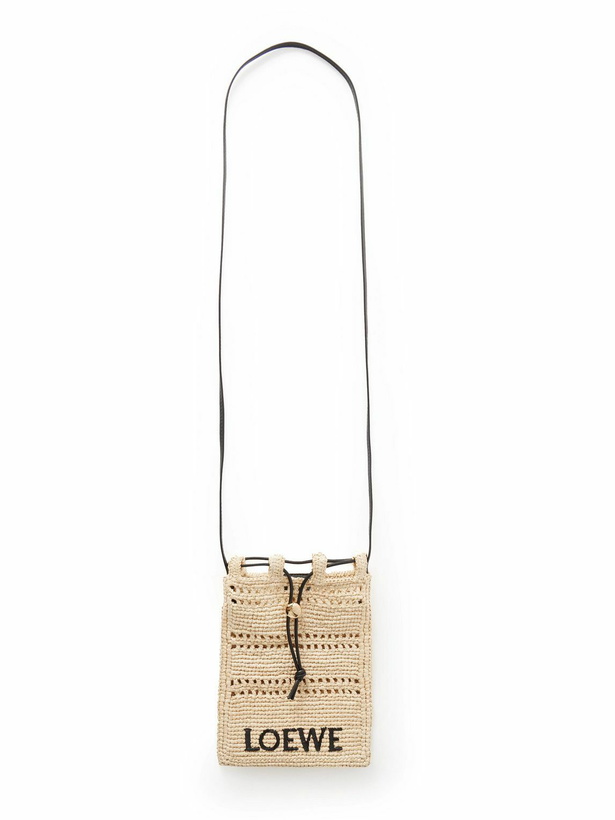 Photo: LOEWE - Paula's Ibiza Leather-Trimmed Embroidered Raffia Messenger Bag