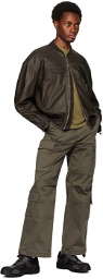 Kijun Brown Faded Faux-Leather Bomber Jacket