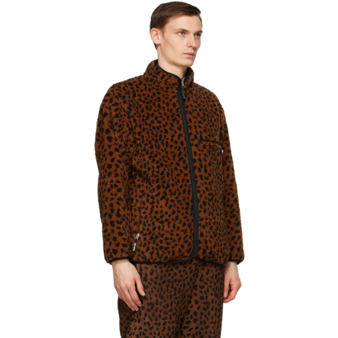 WACKO MARIA Reversible Brown and Black Leopard Boa Jacket