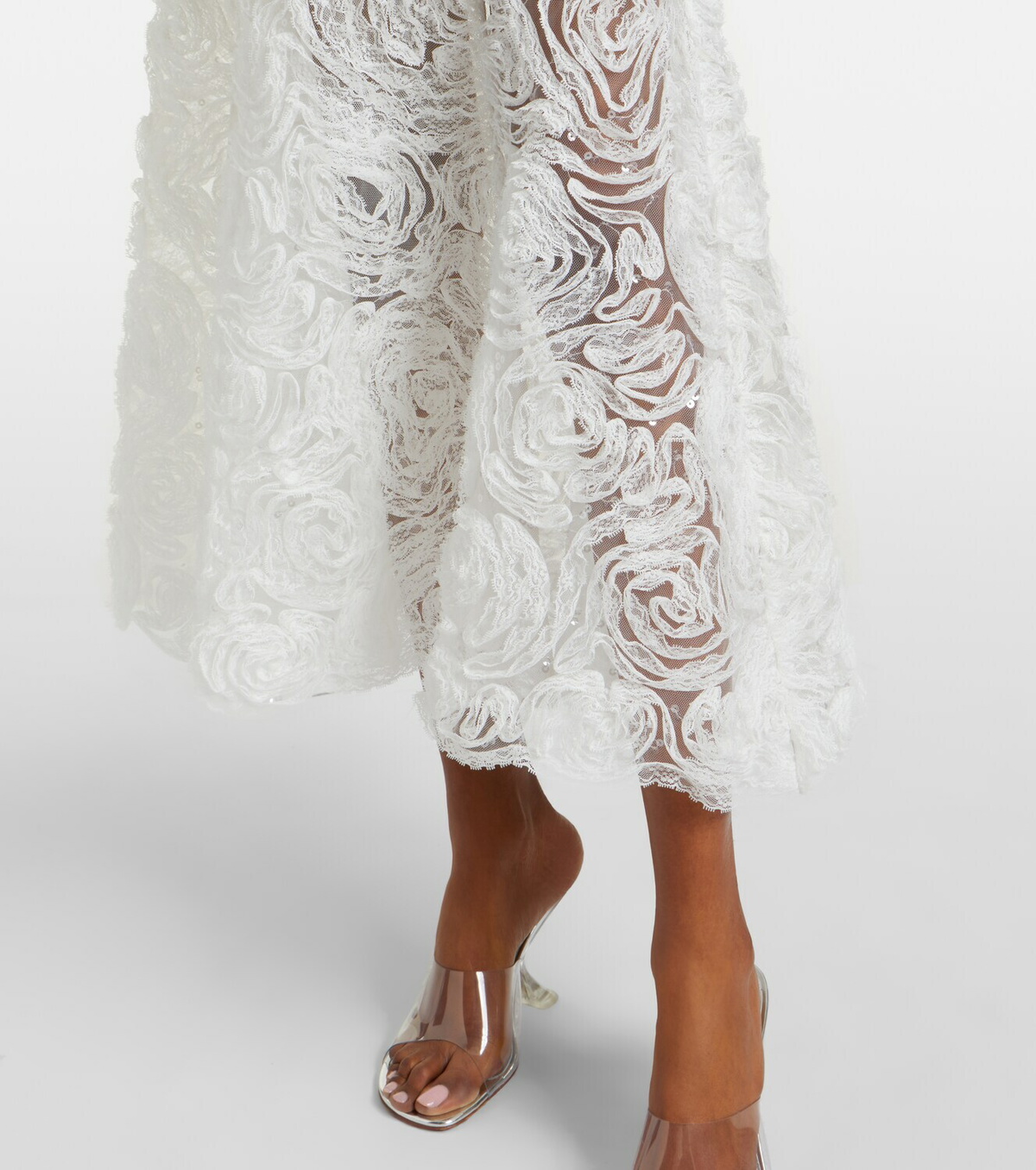 Self-Portrait Embellished lace-trimmed tulle midi dress