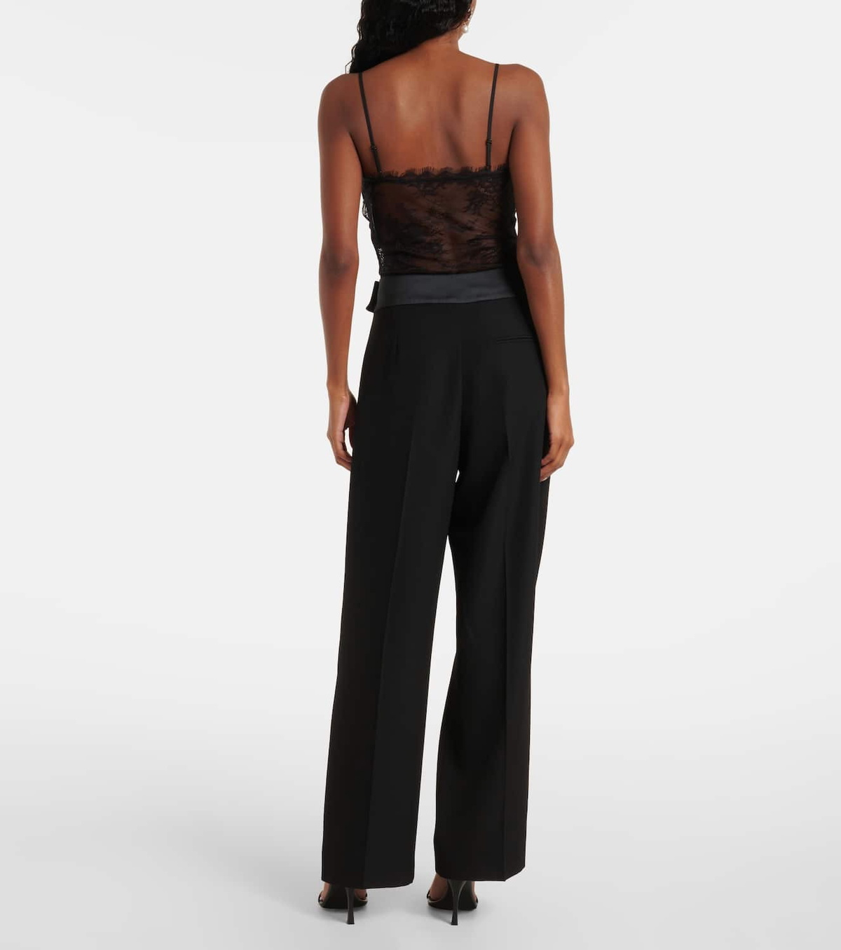 Self-Portrait Embroidered lace-trimmed mesh bodysuit