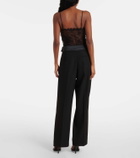 Self-Portrait Embroidered lace-trimmed mesh bodysuit