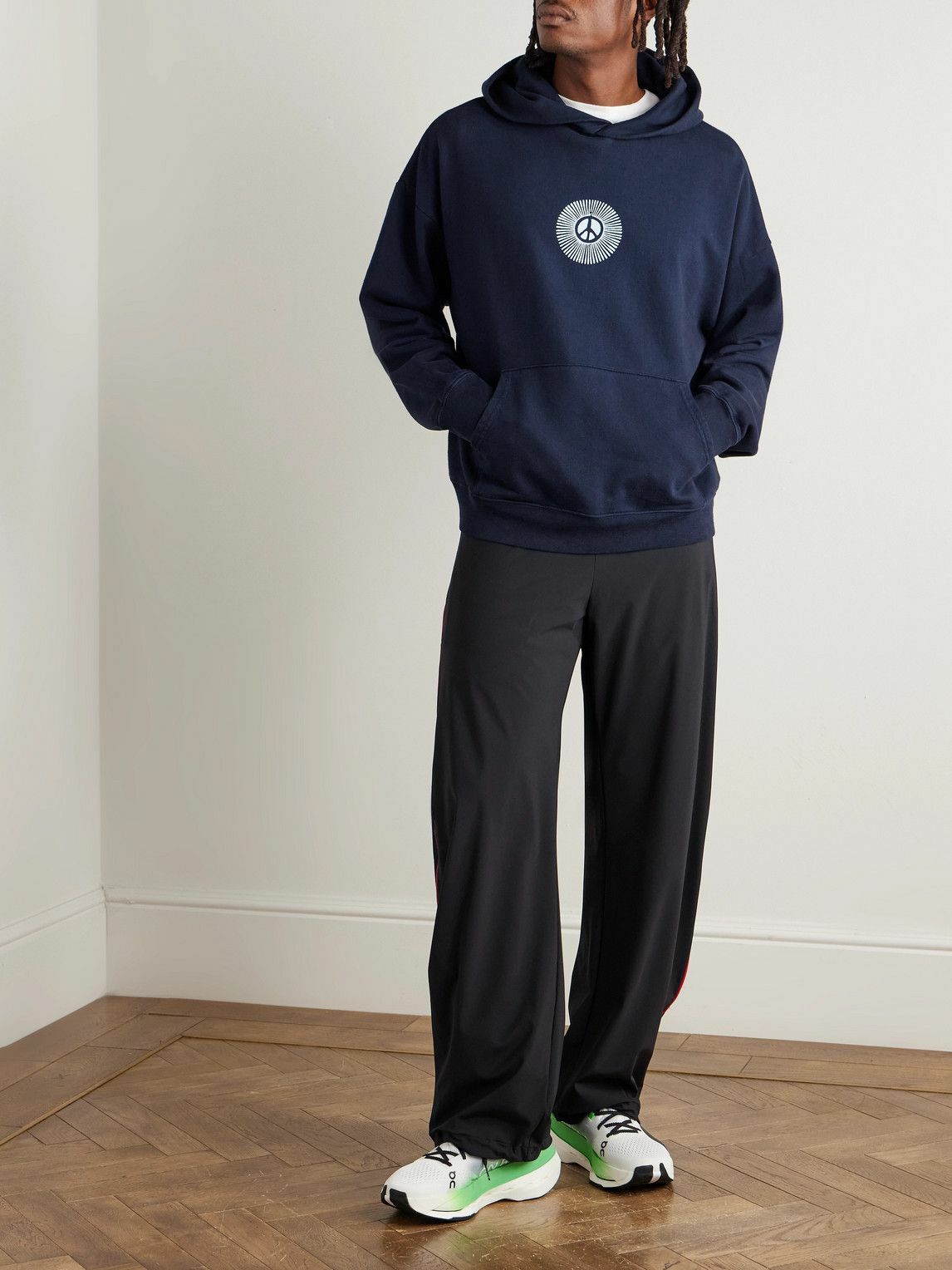 DISTRICT VISION - California Logo-Print Stone-Washed Cotton-Jersey Hoodie - Blue