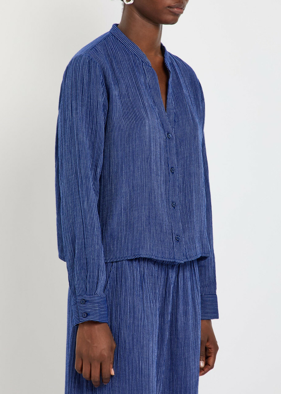 Eileen Fisher Striped Cotton Blouse Navy
