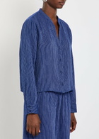 Eileen Fisher Striped Cotton Blouse Navy