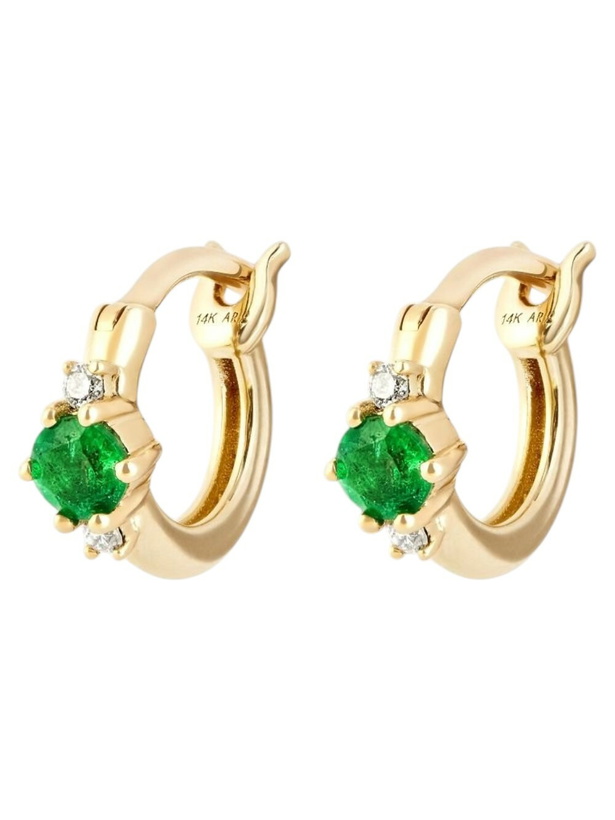 Photo: Adina Reyter 14K Yellow Gold Trio Emerald And Diamond Huggie Earrings