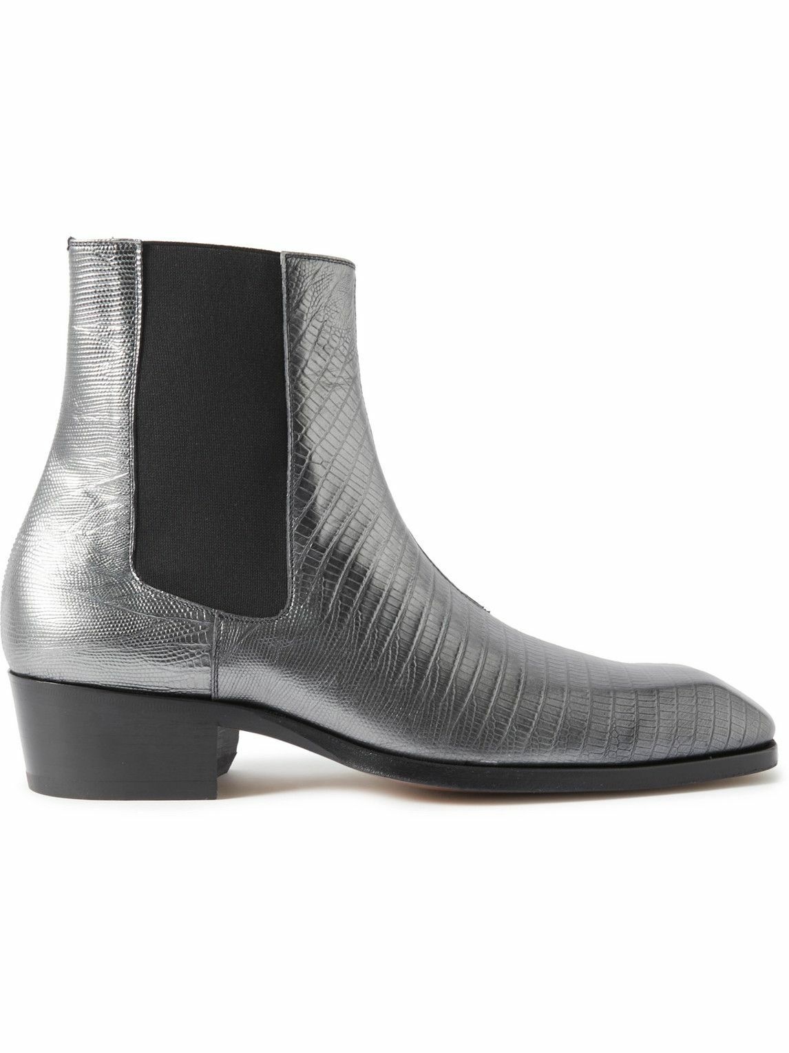 Photo: TOM FORD - Tejus Bailey Metallic Lizard-Effect Leather Chelsea Boots - Silver
