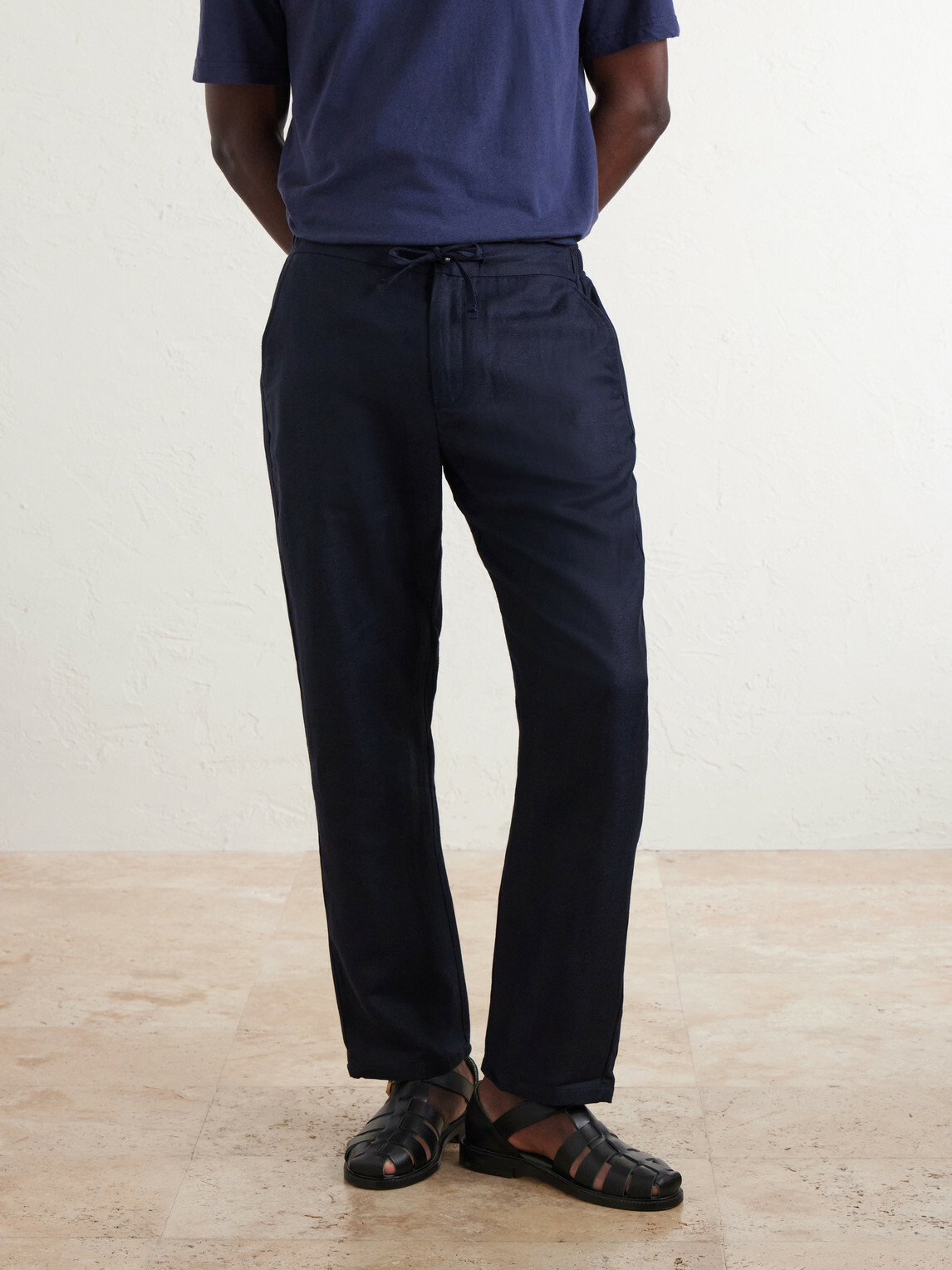 Frescobol Carioca - Mendes Straight-Leg Linen and Cotton-Blend Twill Drawstring Trousers - Blue
