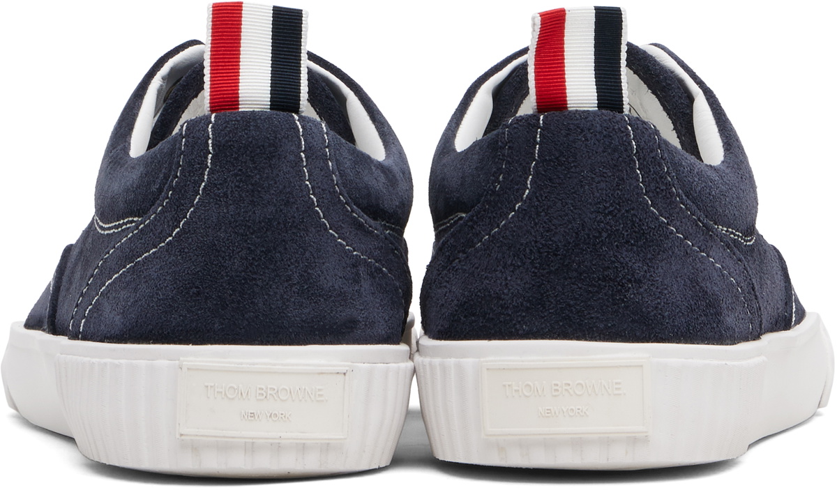 Thom Browne Navy Calf Suede Heritage Sneakers